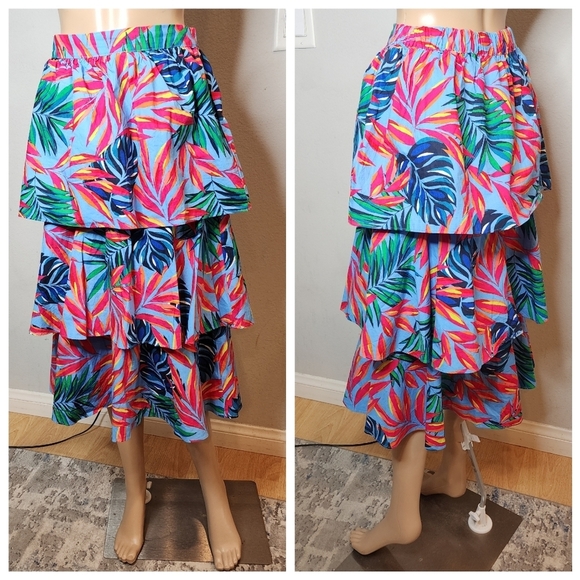 NWT Tabitha Brown × Target Pull On Tiered Vibrant Tropical Floral Midi Skirt XXS - Picture 5 of 14